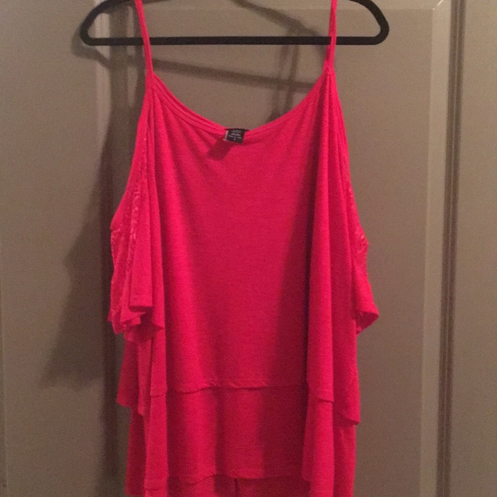 Pink cold shoulder top